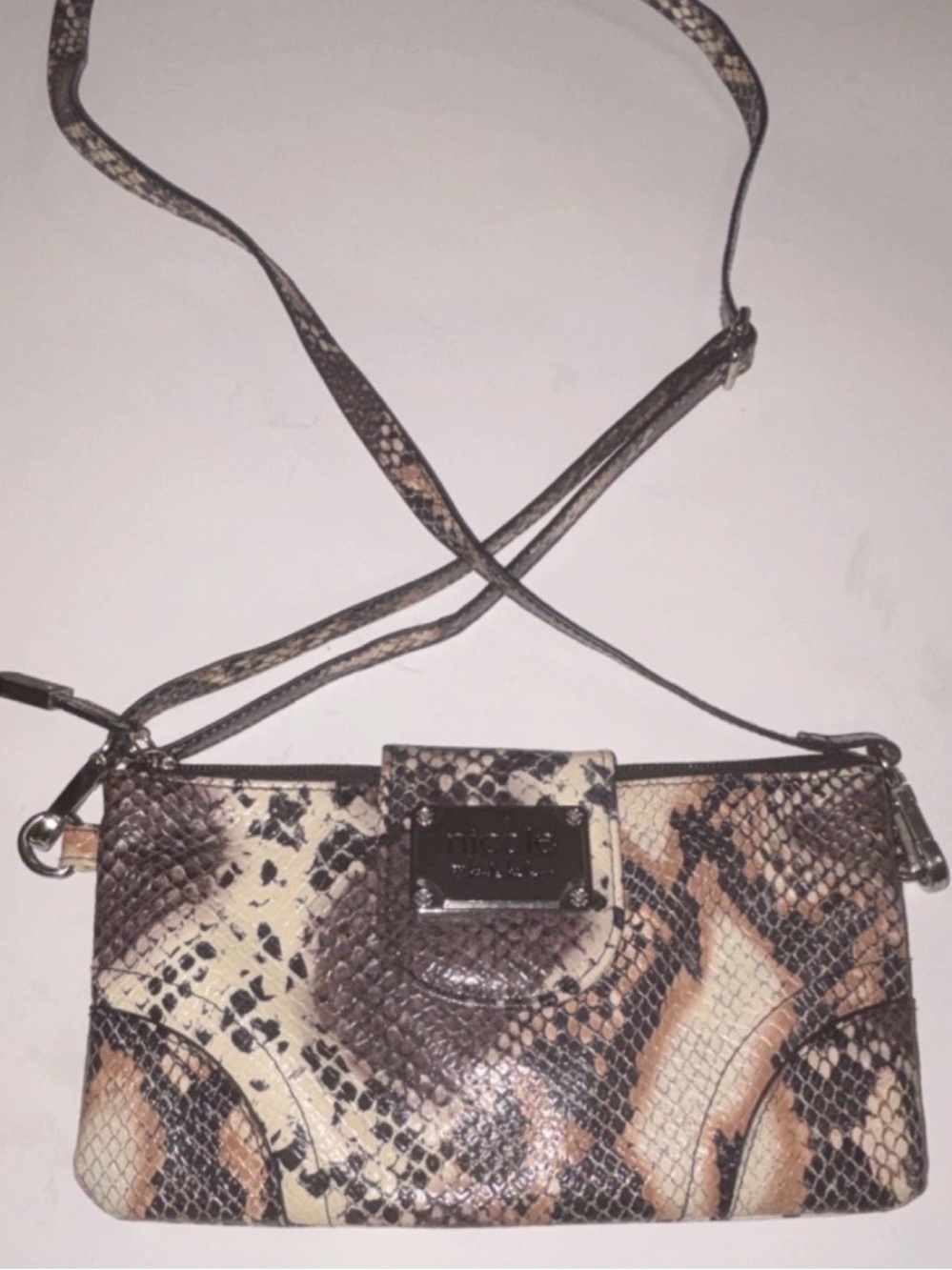 Python-Effect Crossbody Bag in Brown and Cream